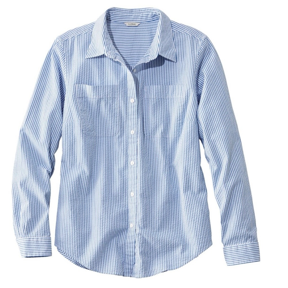 L.L. Bean Blue and White Blouse Elegant Cotton Blend